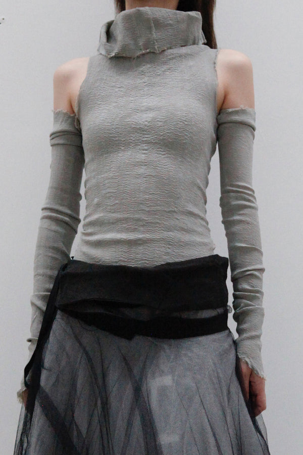 marc le bihan off shoulder turtleneck top 26952 E23 mastic mastic